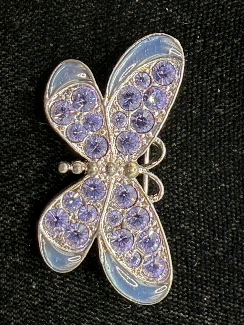 Vintage Avon Silver Butterfly Brooch w/Blue Crystals